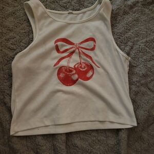 White Cherry Print Tank Top